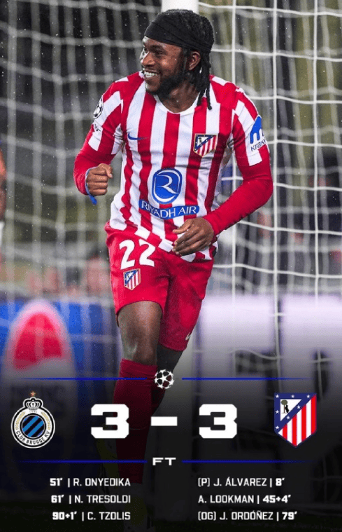 欧冠附加赛马竞3-3布鲁日，防线顽疾导致战绩不稳，次回合或出局